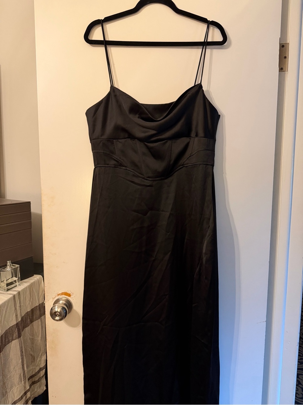 Zara Black Satin Maxi Slip Dress with Cowl Neck